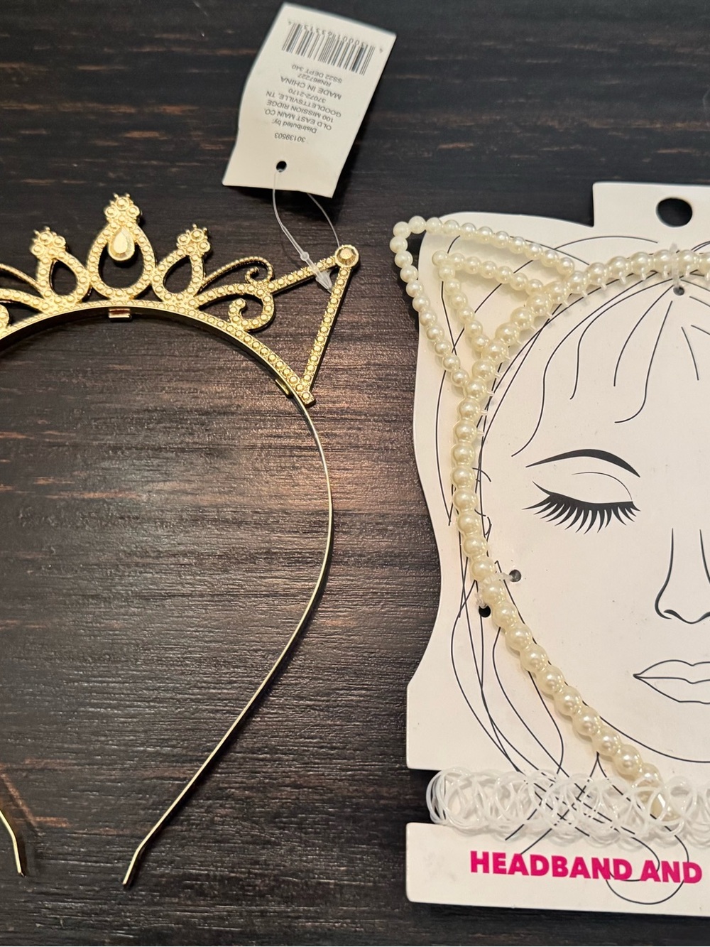 NWT! Bundle of 2 Hybrid silhouette Cat Ear Gold Tiara & Faux Pearl Headbands!